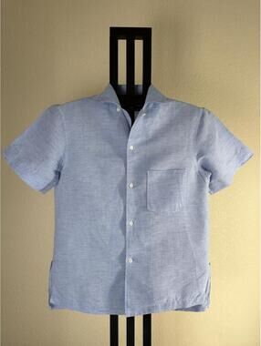 Acne Studios Elms Chamb Linen Cotton Camp Collar Shirt Light Blue Size 44